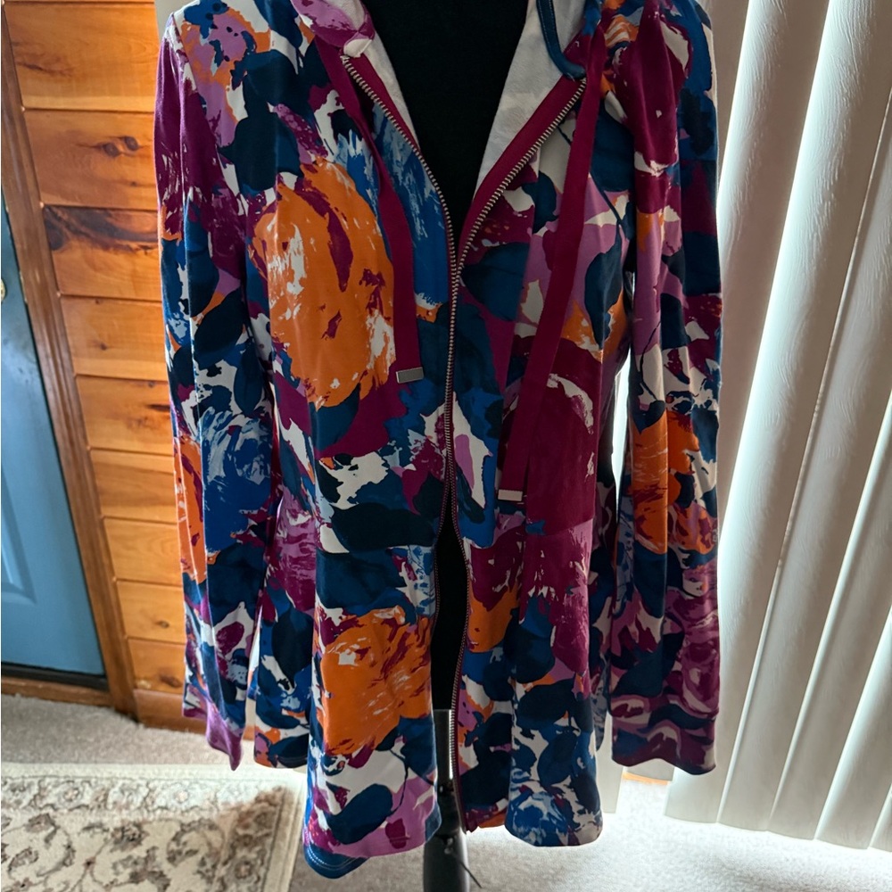 Isaac Mizrahi Live multiple colored peplum zip up hoodie.